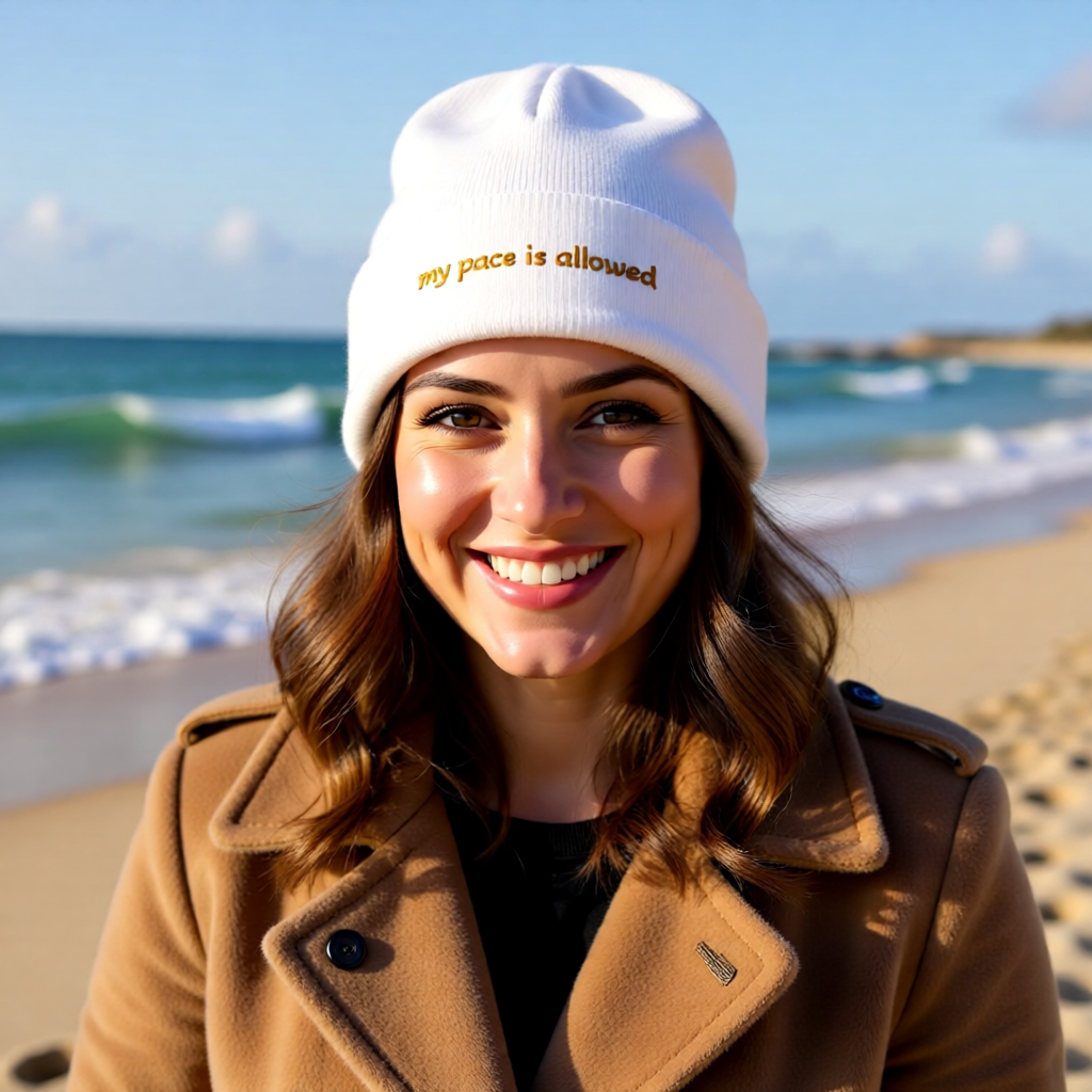 My Pace Is Allowed Beanie – Minimal Knit Hat for Calm, Intentional Living