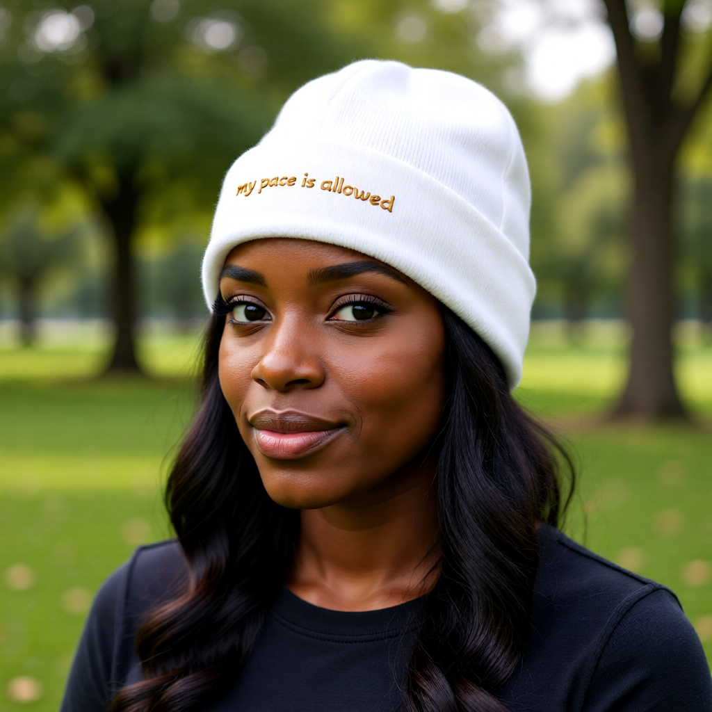 My Pace Is Allowed Beanie – Minimal Knit Hat for Calm, Intentional Living